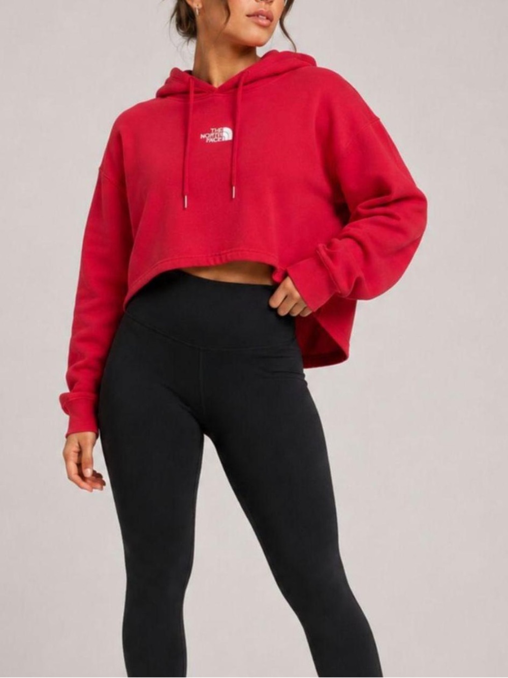 The North Face Women's Raspberry Red Cropped Hoodie Size Large